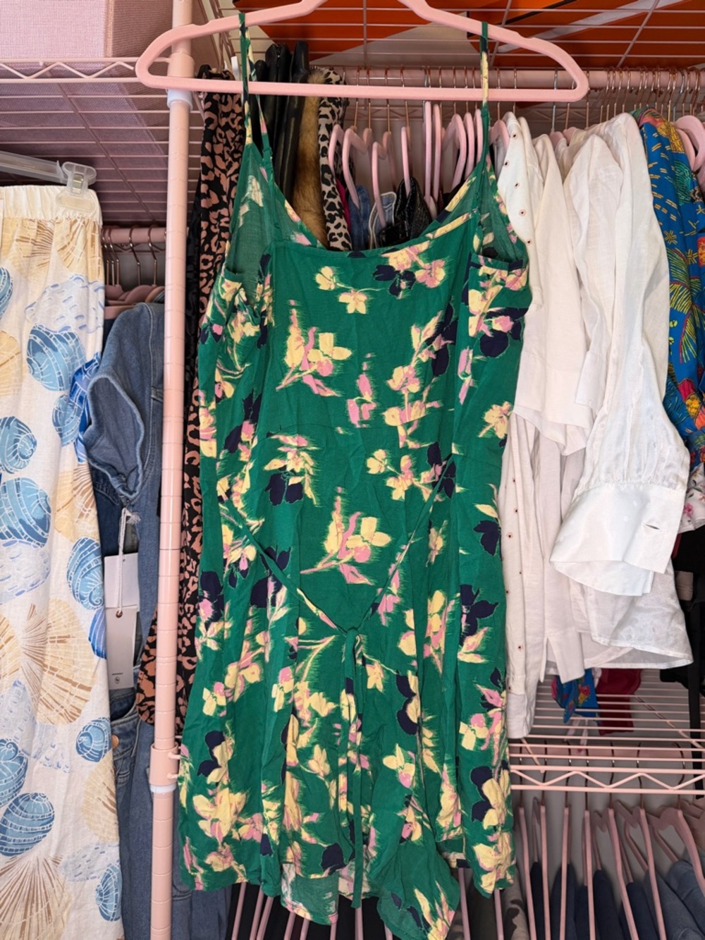 Uniqlo Green Floral V-Neck Romper with Spaghetti Straps - Picture 6 of 7